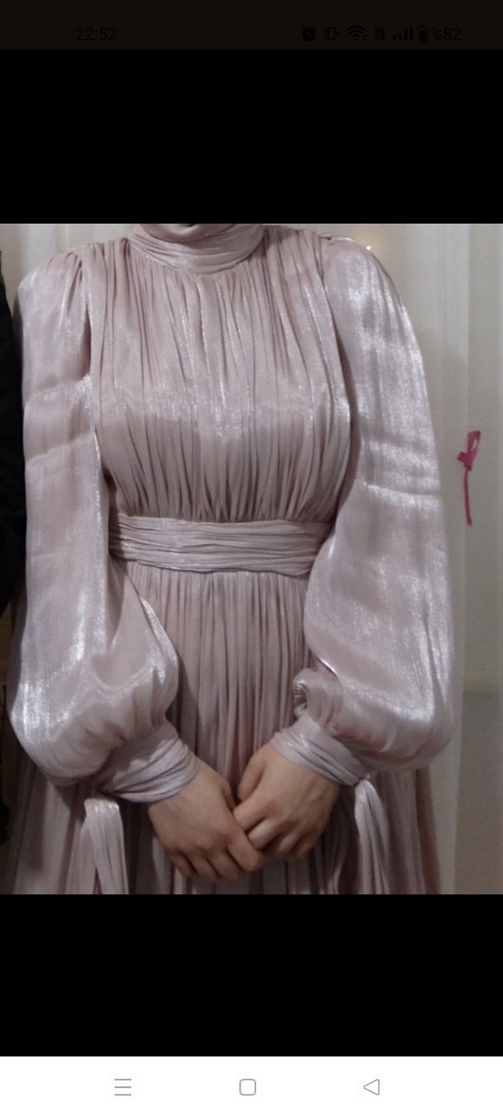 Pudra Pileli Uzun Abiye Elbise - Görsel 2