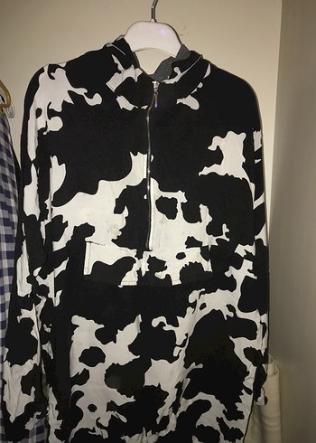 Kadın Siyah Beyaz Tie-Dye Fermuarlı Ceket
