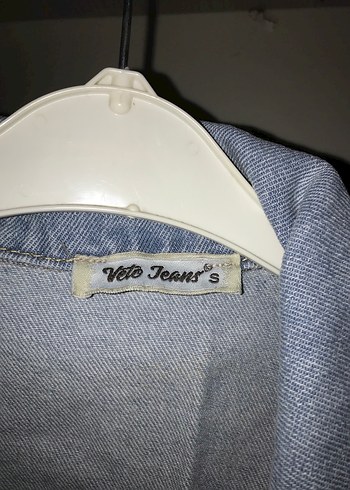 Diğer Düğmeli Beyaz Açık Mavi Midi Denim Ceket