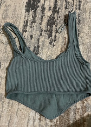 V Yaka Gri Kadın Crop Top - Görsel 3