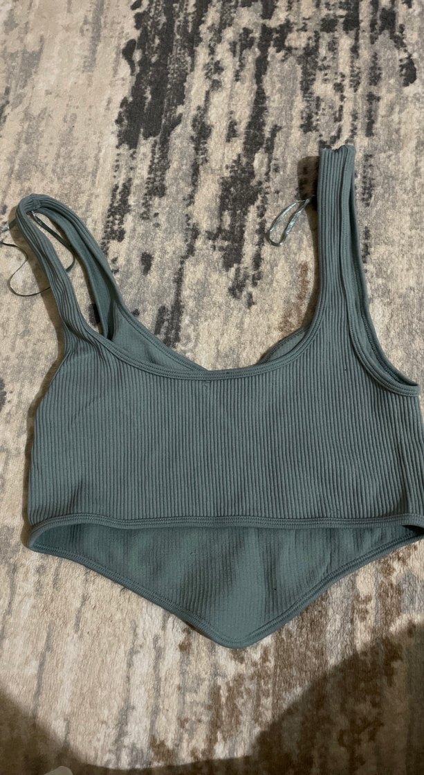 V Yaka Gri Kadın Crop Top - Görsel 3