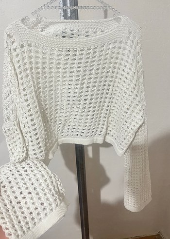 Bohem Tarz Beyaz Örgü Kadın Kazak - Görsel 2