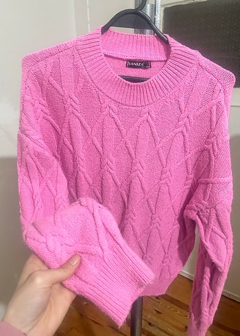 Pembe Örgü Kadın Kazak - Görsel 2