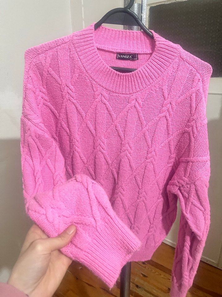 Pembe Örgü Kadın Kazak - Görsel 2