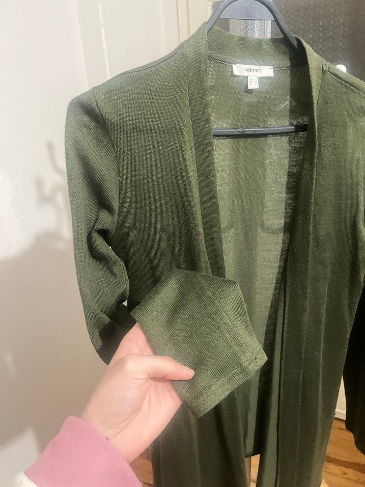 Drapeli Gri Yeşil Kadın Midi Hırka - Görsel 2