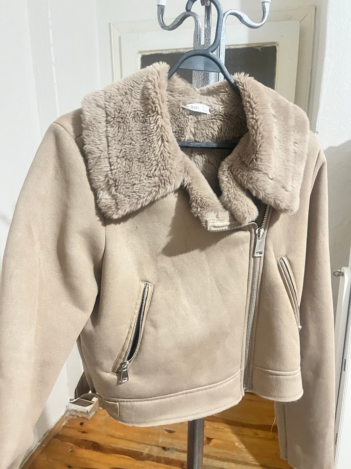 Kürk Detaylı Süet Midi Kadın Mont - Görsel 5