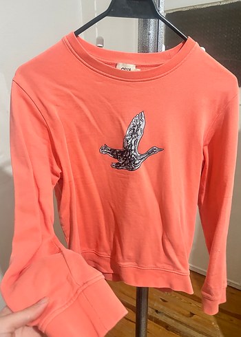 Örme Kumaşlı Pembe Baskılı Kadın Sweatshirt - Görsel 2