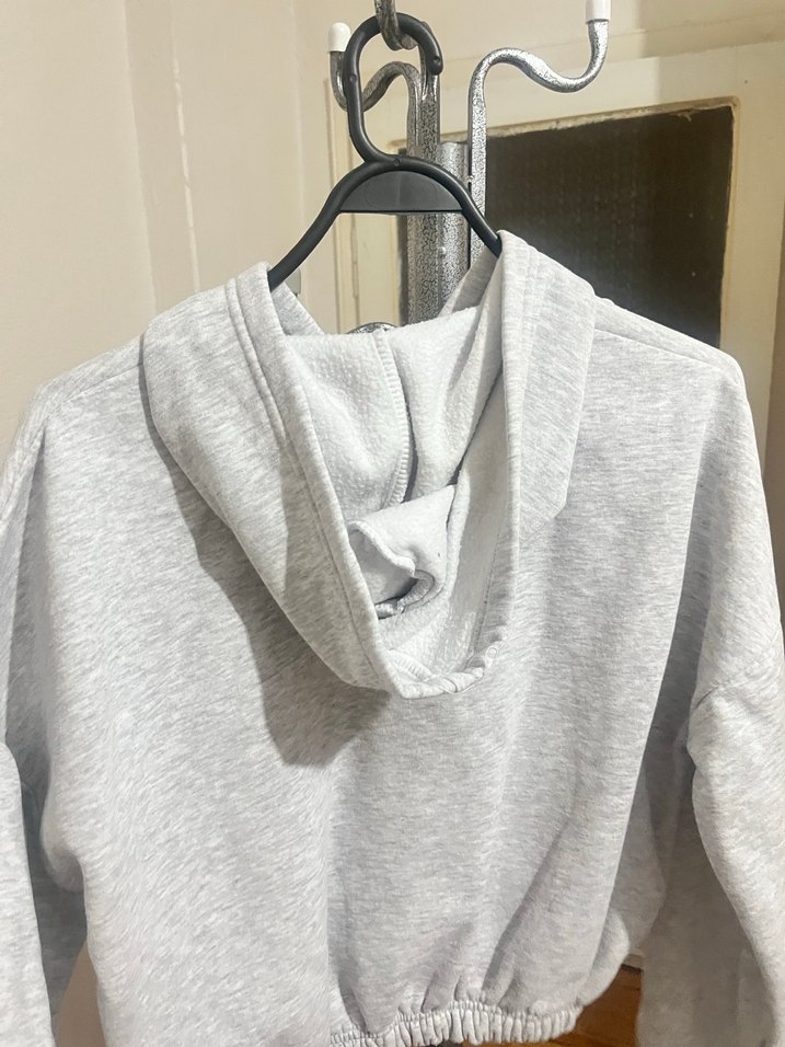 Gri Kapüşonlu Salaş Sweatshirt - Görsel 3