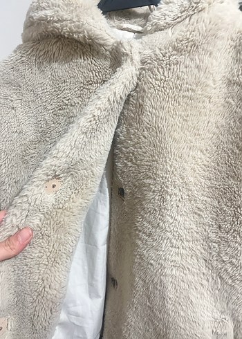 Bej Midi Boy Kadın Peluş kürk mont - Görsel 3