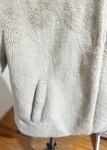 Bej Midi Boy Kadın Peluş kürk mont - Görsel 2