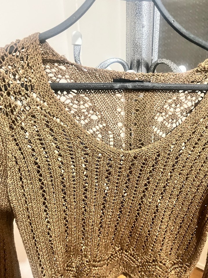 Bohem V Yaka Örgü Kadın Kazak - Görsel 2