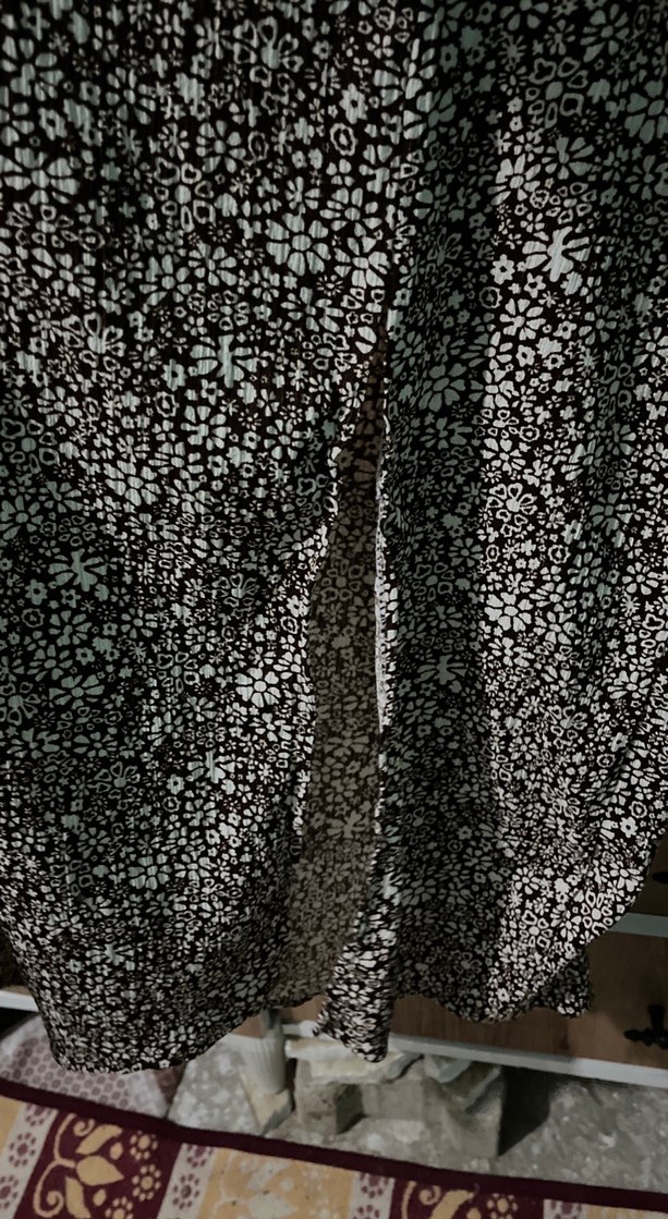 V Yaka Düğmeli Uzun Casual Elbise - Görsel 2