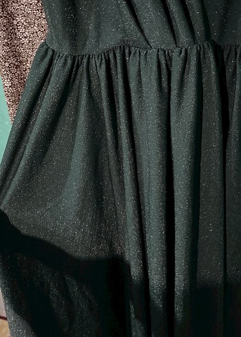 Siyah Drapeli V Yaka Uzun Abiye Elbise - Görsel 2