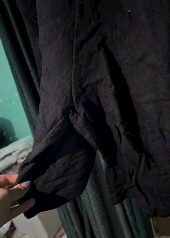 Düğmeli Siyah Keten Kadın Tulum - Görsel 2