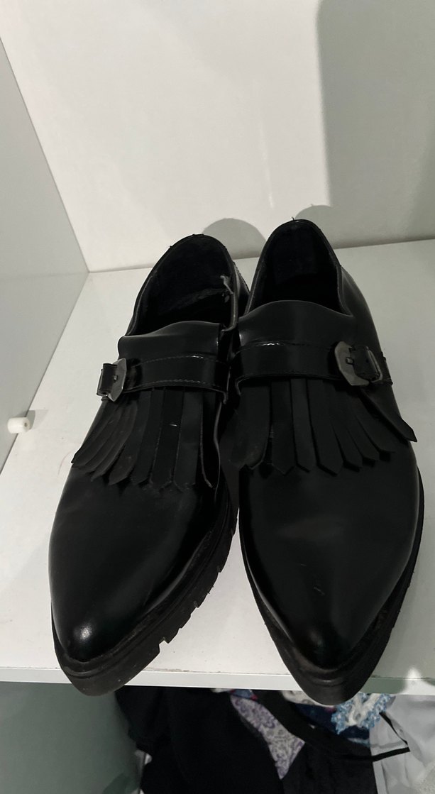 Tokalı Siyah Deri Gotik Platform Kadın Ayakkabı - Görsel 2