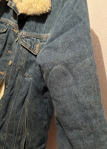 m Beden Kadın Mavi Kürklü Denim Ceket