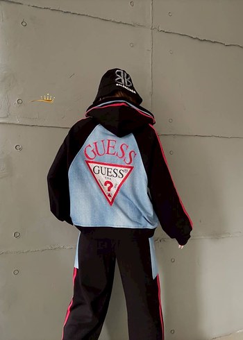 Guess Mavi Gri Kapüşonlu Denim Takım