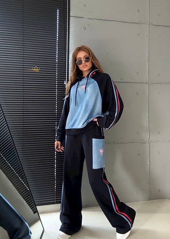 universal Beden mavi Renk Guess Mavi Gri Kapüşonlu Denim Takım