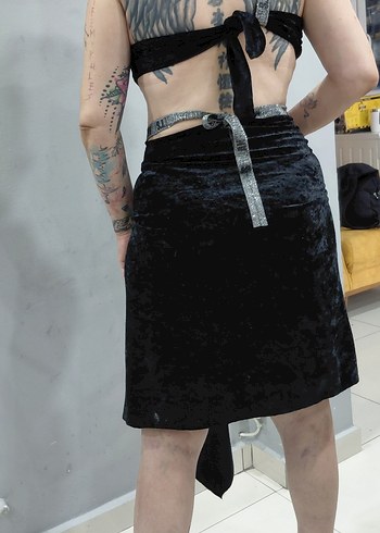 Siyah parlak kadife alt üst takım - Görsel 2