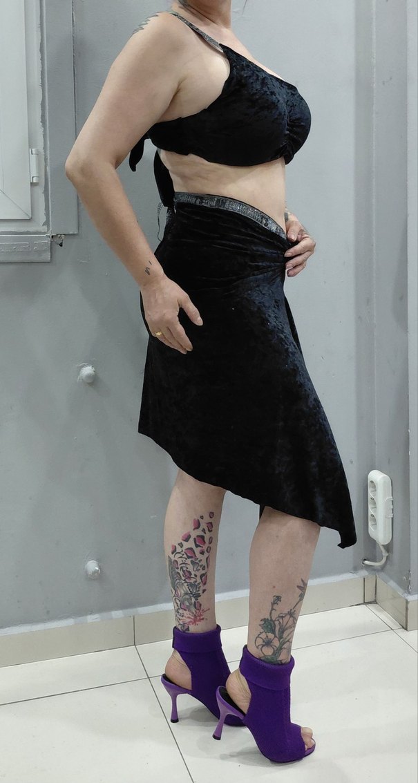 Siyah parlak kadife alt üst takım - Görsel 5