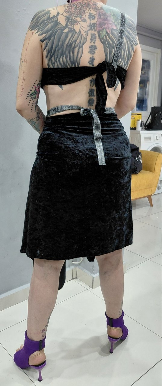 Siyah parlak kadife alt üst takım - Görsel 3