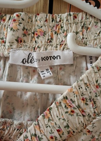 Bej Çiçek Desenli Volanlı Mini Etek şortlu etek - Görsel 2