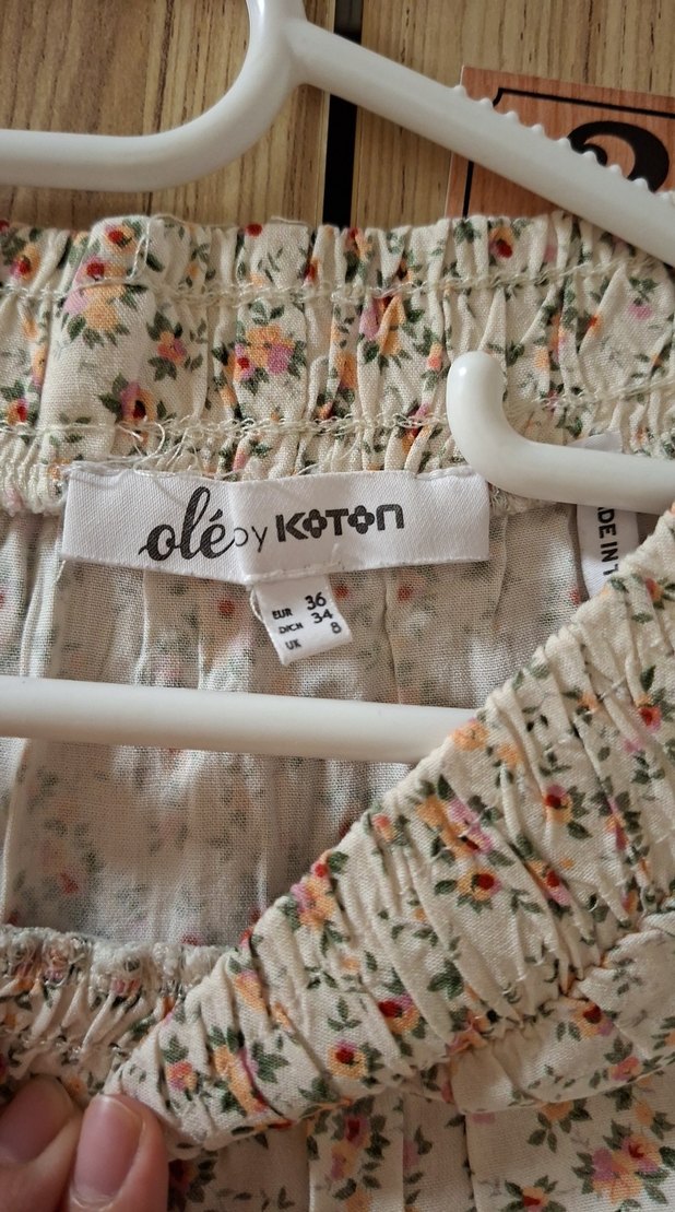 Bej Çiçek Desenli Volanlı Mini Etek şortlu etek - Görsel 2