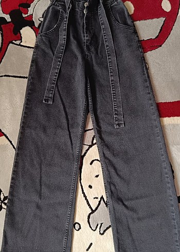 Diğer Koyu Gri Yuksek Bel Denim Pantolon