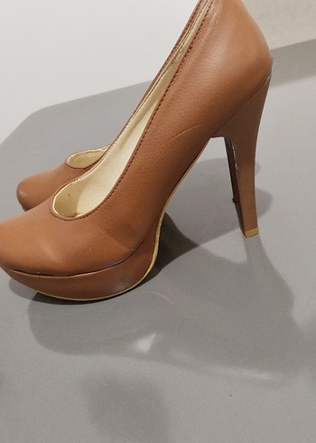 Bej Deri Kadın Stiletto - Görsel 5