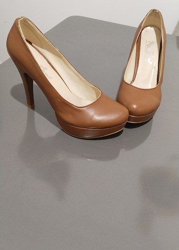 36 Beden turuncu Renk Bej Deri Kadın Stiletto