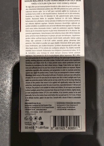 Diğer Sinoz Sebum Balance SPF 50 Yüz Güneş Kremi