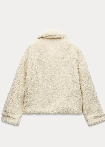 l Beden Zara Peluş Detaylı Beyaz Midi Kadın Mont