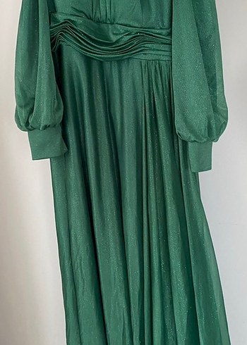 Parlak Yeşil Drapeli Abiye Elbise - Görsel 3