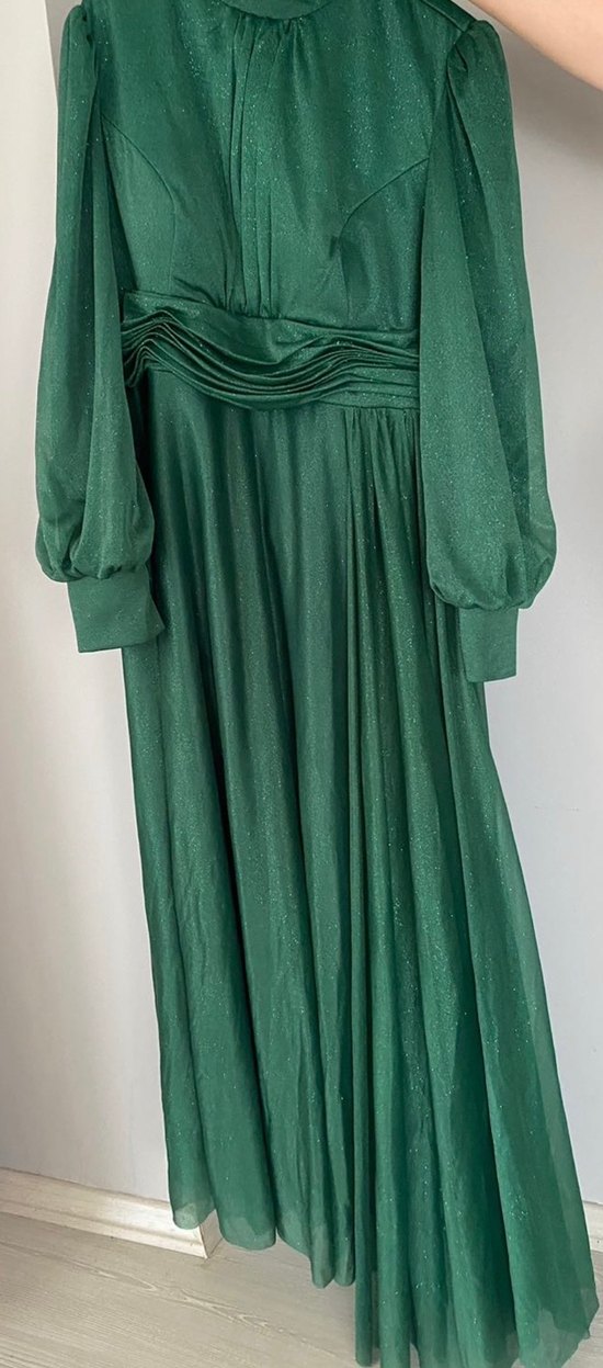 Parlak Yeşil Drapeli Abiye Elbise - Görsel 3