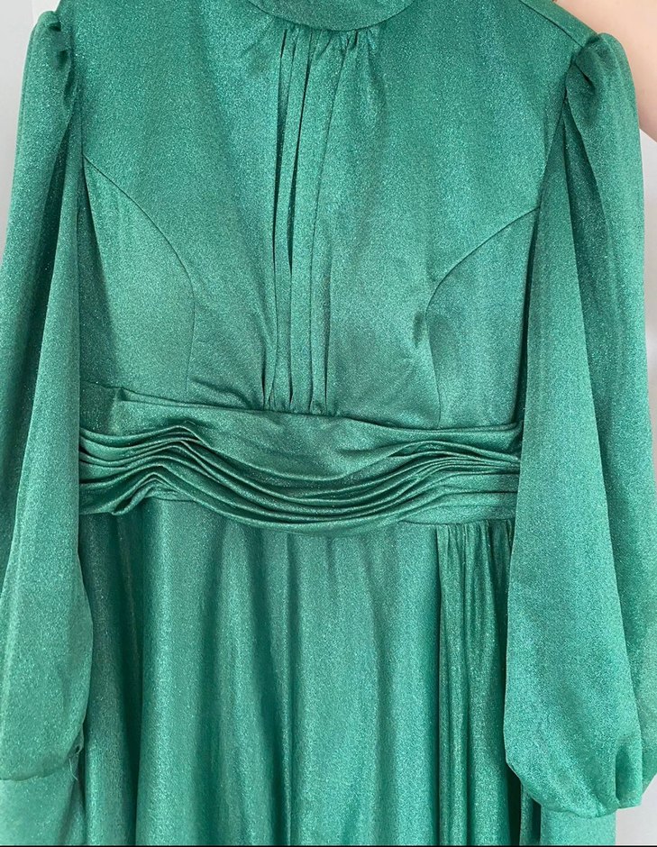 Parlak Yeşil Drapeli Abiye Elbise - Görsel 2