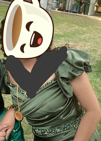 Kadın Khaki Uzun Drapeli Abiye Elbise - Görsel 2