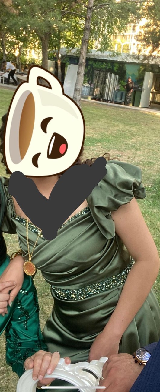 Kadın Khaki Uzun Drapeli Abiye Elbise - Görsel 2