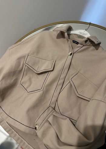 Düğmeli Bej Süet Kadın Ceket - Görsel 3