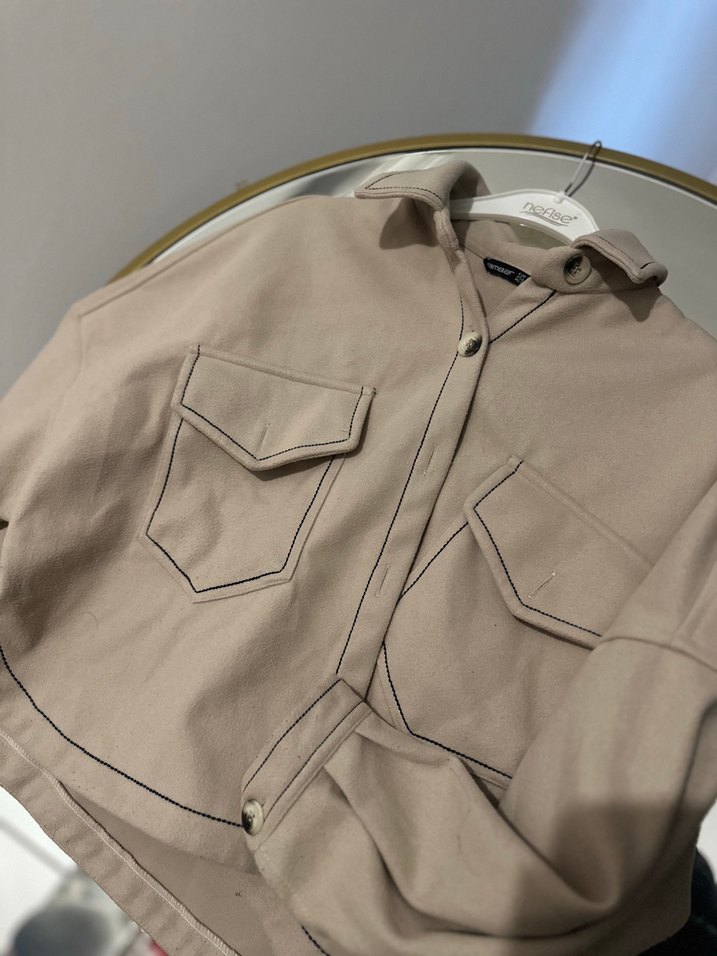 Düğmeli Bej Süet Kadın Ceket - Görsel 3