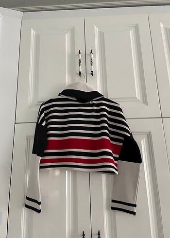 Diğer Çizgili Yarım Balıkçı Yaka Kısa Sweatshirt