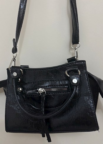 Kemerli Siyah Yılan Derisi Desenli Deri Çanta - Görsel 2