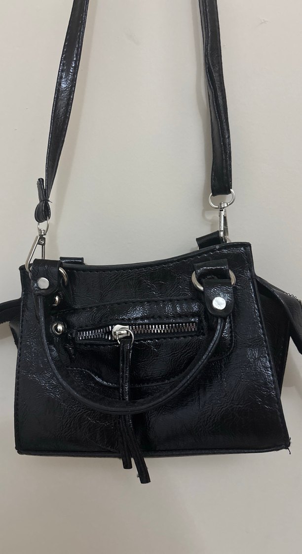 Kemerli Siyah Yılan Derisi Desenli Deri Çanta - Görsel 2