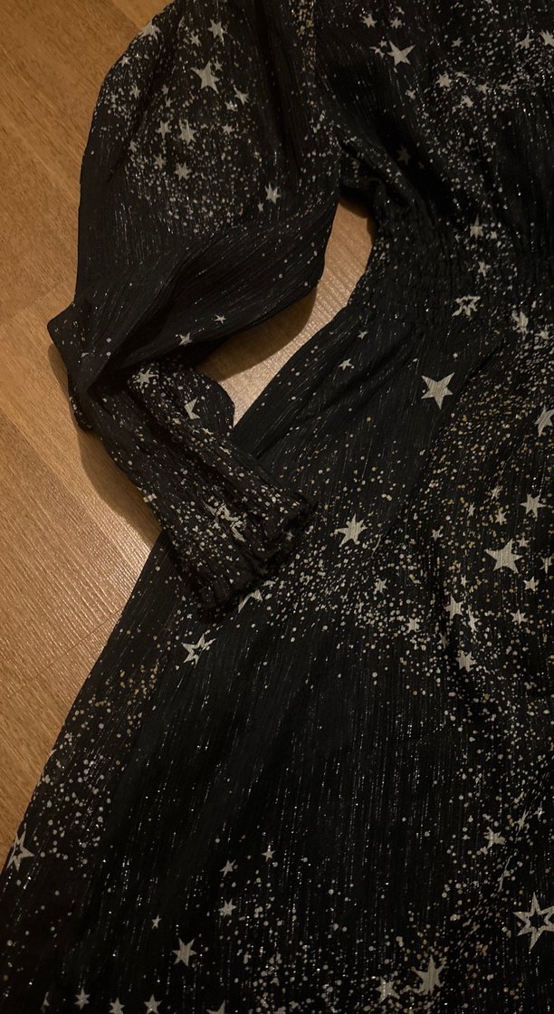 Siyah Parlak Desenli Midi Gotik Elbise - Görsel 5