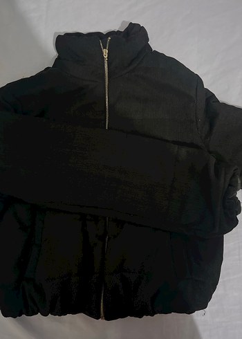 Siyah Fermuarlı Yüksek Yakalı Kadın Mont - Görsel 2