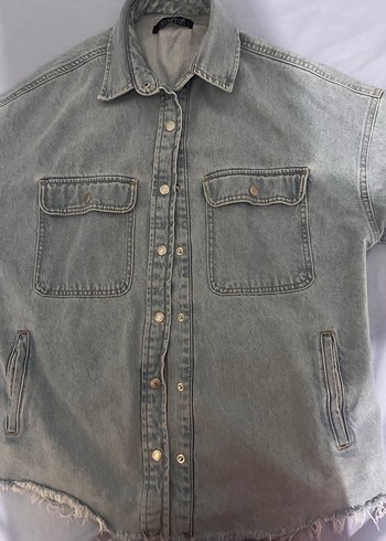 Buz mavisi Düğmeli Kadın Denim Ceket - Görsel 2