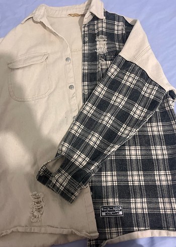 Düğmeli Bej ve Ekose Kadın Gömlek - Görsel 3