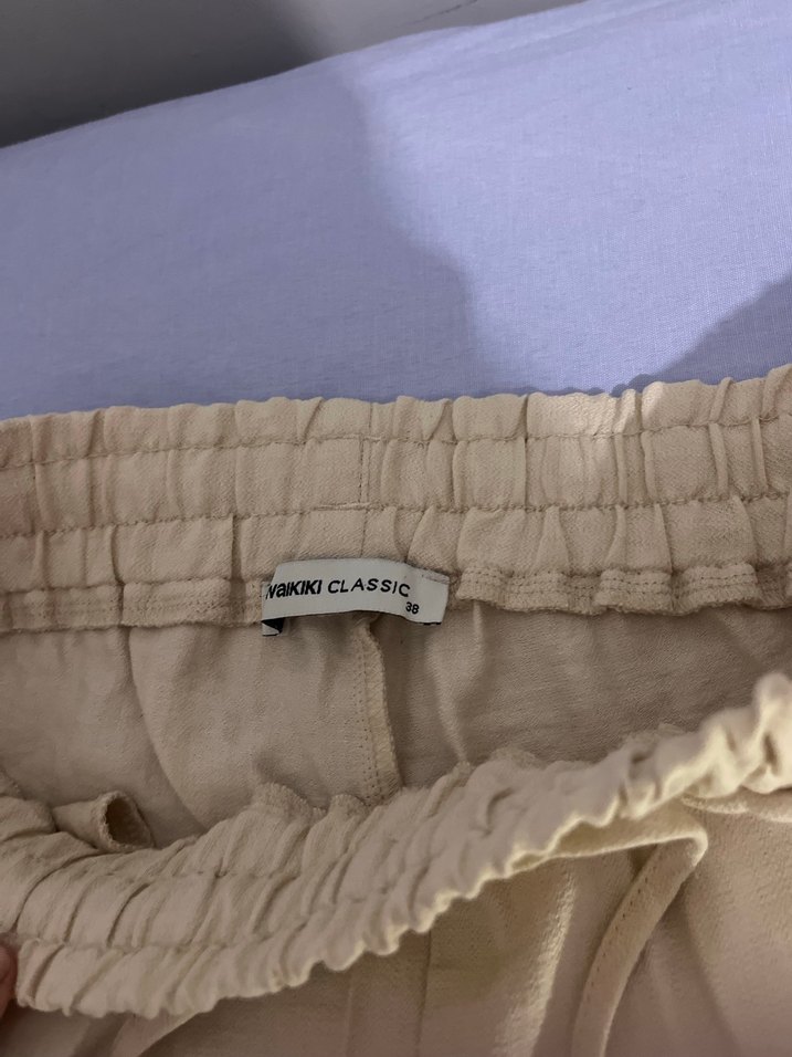 Bej Keten Rahat Kesim Kadın Pantolon - Görsel 2