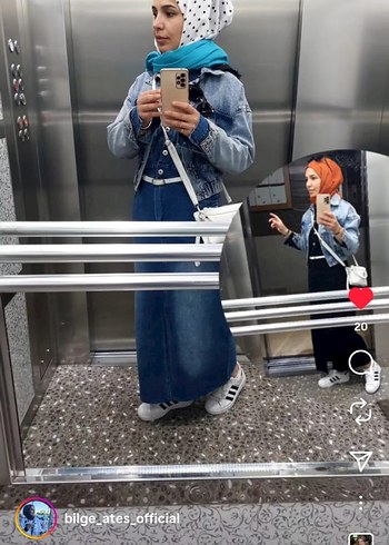 mavi Kuşaklı Uzun Kot Elbise