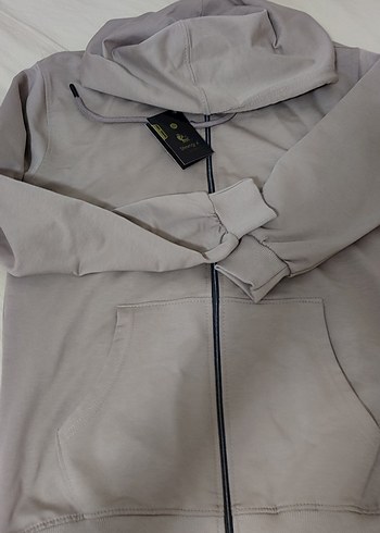Diğer Bej Kapüşonlu Fermuarlı Sweatshirt
