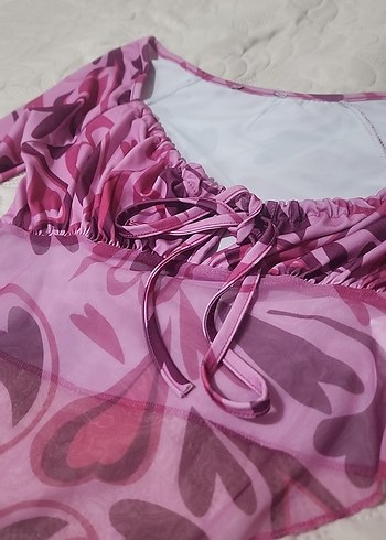 Pembe Kalpli Kadın Crop - Görsel 2